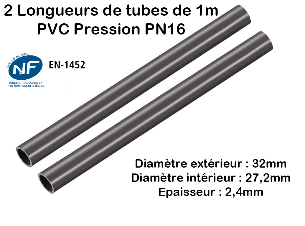 Lots de Barres Rigide Tube PVC Pression PN10 ou PN16 (diamètres 32mm, –  Cascades INOX