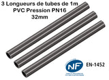 Lots de Barres Rigide Tube PVC Pression PN10 ou PN16 (diamètres 32mm, 40mm, 50mm, 63mm)